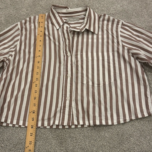 Everlane Way short shirt cropped button down poplin brown stripes size medium - Picture 4 of 6